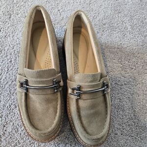 Clarks Women's Suede Loafers in Taupe
